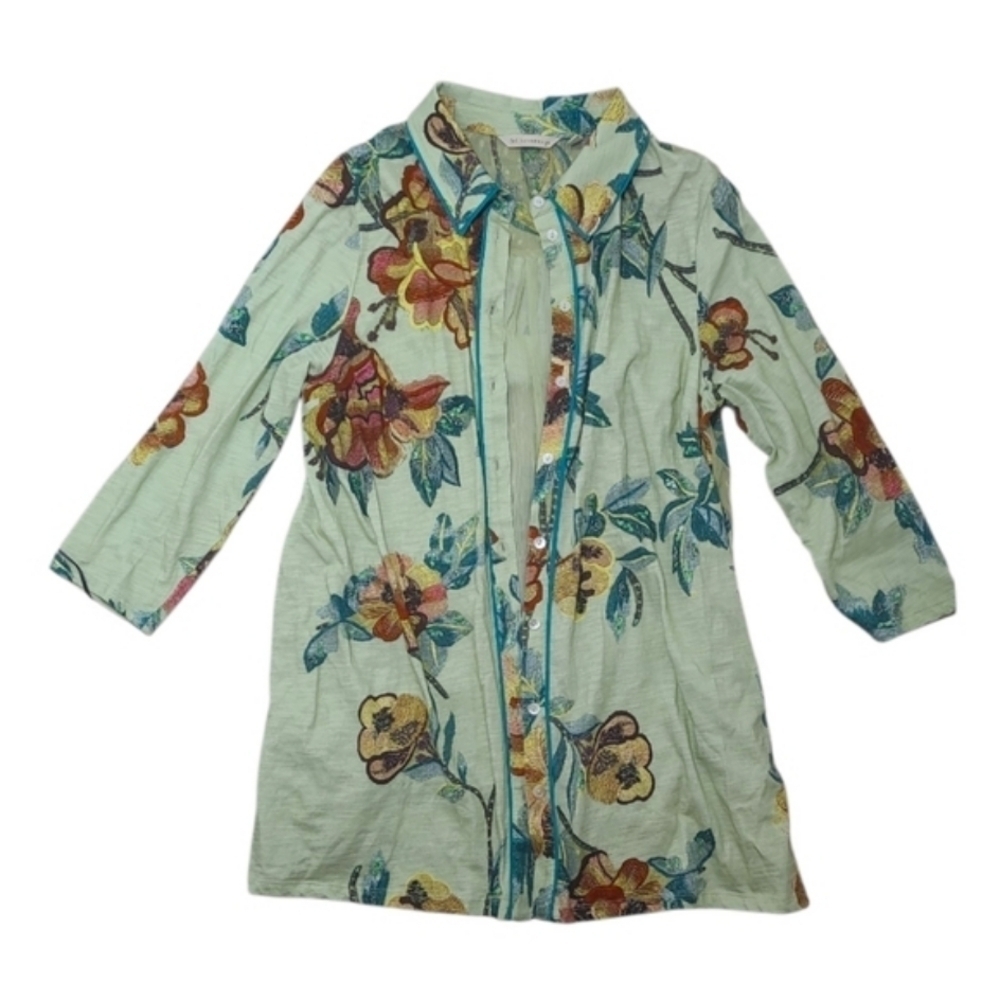 Soft Surroundings Elena Floral Cotton Tunic Top Medium Button Front - Picture 8 of 15